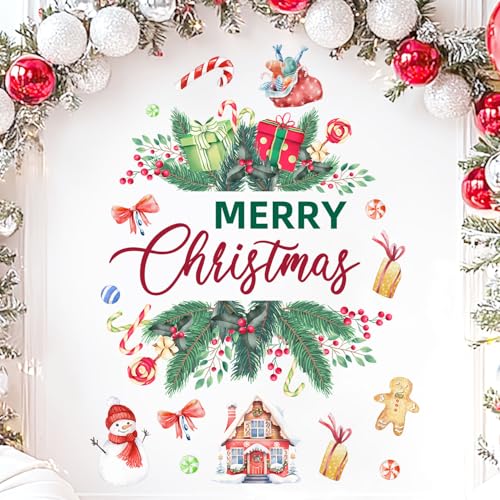 Merry Christmas Wall Decals Stickers Holiday Party Backdrop Decorations Festive Arch Backdrop Home Decor Christmas Photography Background Stickers for Living Room Nursery Home