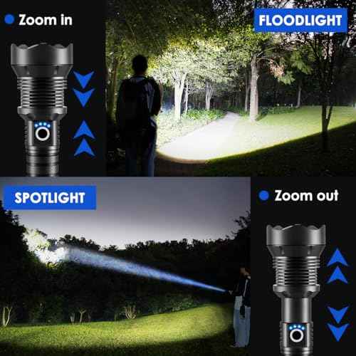 Flashlights High Lumen Rechargeable, Heavy Duty Rechargeable Flashlights, Adjustable Focus Tactical Flashlight with 5 Modes, Super Bright Flashlight for Home Camping