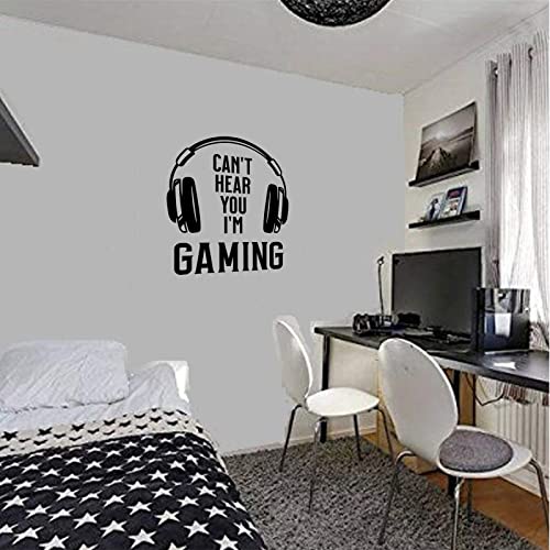 Game Wall Sticker, Can't Hear You I'm Gaming Wall Decals, DIY Headset Vinyl Art Silhouette Game Decor, 3D Video Game Room Decoration Wallpaper for Boys Playroom Bedroom Family Game Room