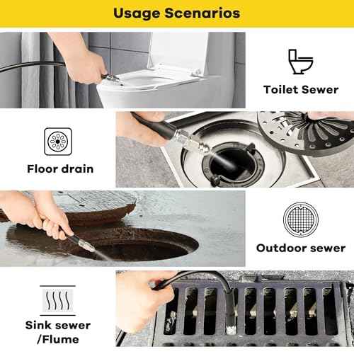 Pressure Washer Drain Jetter ? Sewer Jetter Kit for Pressure Washer 100ft 1/4 Inch NPT Hose Nozzles and Adapter 5800PSI Clears Clogs in Pipes & Sewer Lines