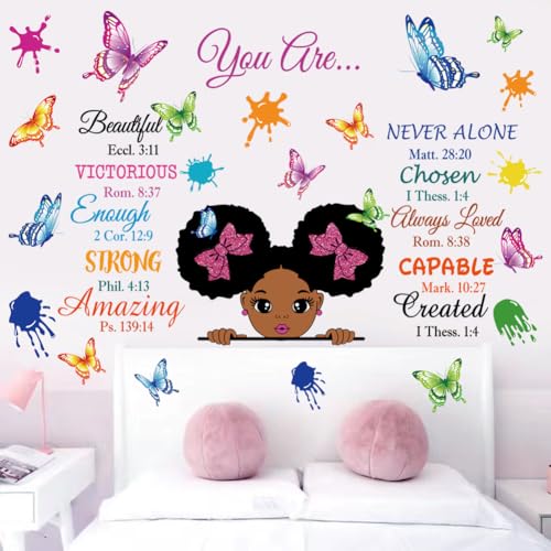 Inspirational Wall Decals Black Girl Religious Stickers Positive Saying African American You are Beautiful Nursery Decor African American Bedroom Art, Positive Afro Kid Teen Room Home Decor