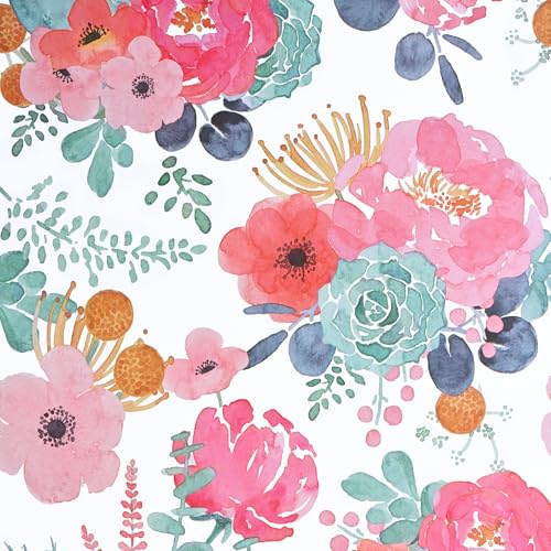 WENMER Floral Peel and Stick Wallpaper, Pink/Green/White Peony Wallpaper, Floral Contact Paper for Desk, Self Adhesive Vinyl Wall Paper for Bedroom Kitchen Classroom Furniture 17.7" x 118"