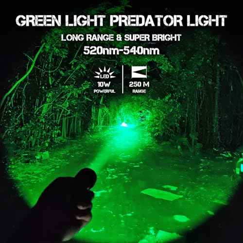 ULTRAFIRE 10W Green Hunting Flashlight, 273-Yard Super Bright LED Tactical Light for Night Hunting Essentials, Hogs, Coyotes, and Varmints - Single Mode Green Light Flashlight WF-509G