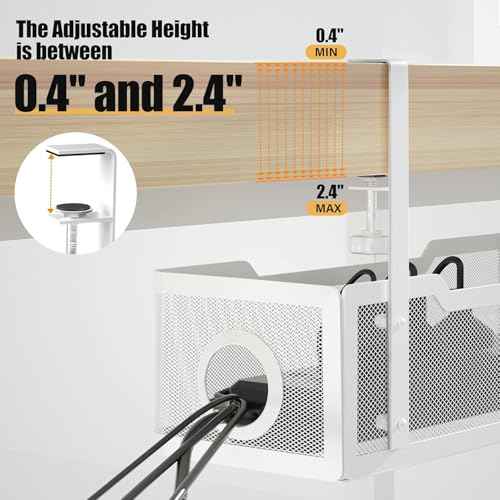 4 Pack Under Desk Cable Management Box White, Cinati 53.6" Wire Organizers No Drill, Cord Organization Tray with Clamp for Office, Home - No Damage to Desk