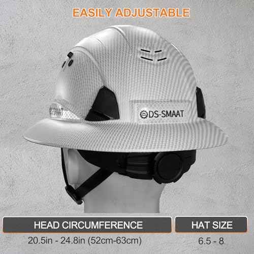 Structure Full Brim Hard Hat with Glasses and Cooling Towel Adjustable Ventilation Reflective Helmet ANSI Z89.1 Type OSHA Approved 6 Point Hanging Helmet for Industrial