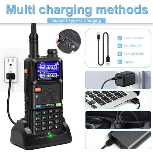 BAOFENG 5RM GMRS Handheld Radio, UV-5G Plus(4 x 2500mAh Batteries), Multi-Band Long Range 5W Two Way Radio with 999Channels NOAA Frequency Match Speaker Mic 805S & 8" & 15.5" Antennas-2 Pack Full kit