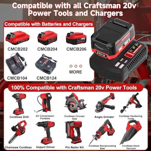 2Pack 8000mAh 20 Volt Batteries Replacement for Craftsman 20V Lithium Battery Compatible with CMCB205 CMCB204 CMCB206 CMCB202 CMCB201 Craftsman 20V MAX Cordless Power Tool