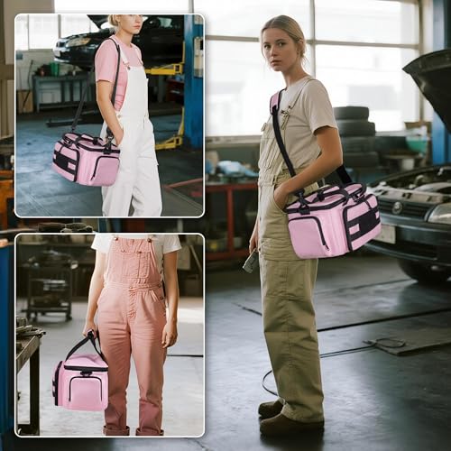 Tool Tote Bag for Women, Tool Storage Organizer with Anti-friction Bottom, Tactical Range Bag for Electrician, Carpenters, Repairman, Pink