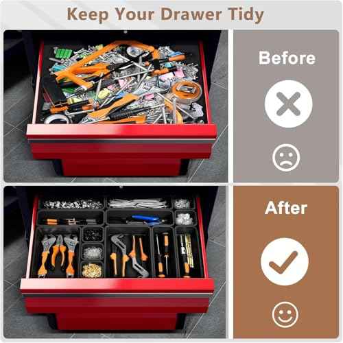 ¡¼Fits 100+ Tools¡½A-LUGEI¡¼100-Piece 6-Size¡½Tool Organizer Tray Set - Black Plastic Drawer Dividers for Garage Cabinets, Rolling Tool Chests, Workbenches & Office Storage