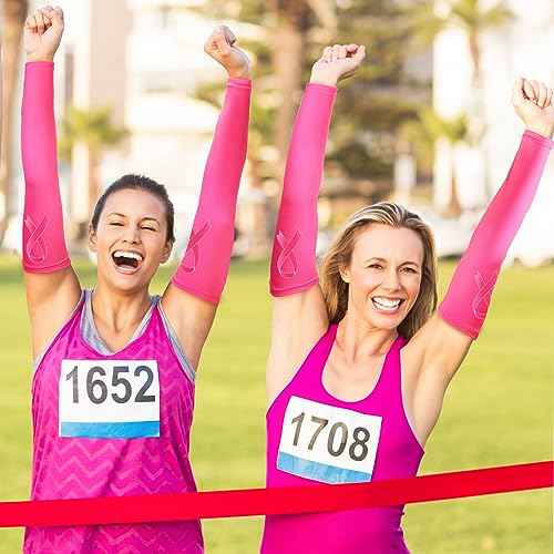 Handepo 12 Pairs Breast Cancer Awareness Football Arm Sleeves Youth Pink Football Arm Sleeves UV Sleeves for Youth Women Men