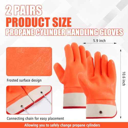 2 Pairs Propane Cylinder Handling Gloves with Chains Double Dipped PVC Forklift Propane Gloves Men Work Waterproof