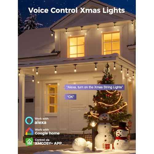 XMCOSY+ Smart Patio Lights 49Ft LED Outdoor String Lights Waterproof IP65, App Control, Compatible with Alexa, Dimmable Edison Bulbs Outdoor Light for Yard Porch Bistro Outside