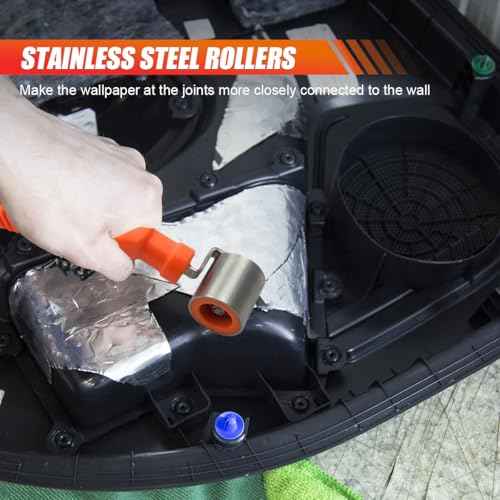 Car Audio Sound Deadening Application Wheel Roller, Wallpaper Seam Roller with Anti-Slip Handle, Stainless Steel Hand Rollers, Smoothing Tool for Heat Insulation Mats, Vinyl, Home Decoration (1PC)