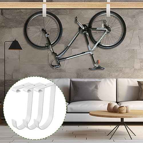 Soaoo 8 Pieces Storage Flat Hook Bicycle Flat Thickened Hooks Add on Hanging Bike Hooks for Overhead Garage Rack Wall Shelving Ceiling Accessory (White)