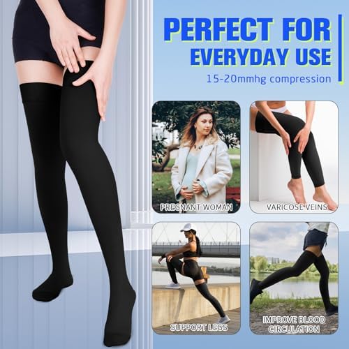 Compression Stockings for Women & Men, 15-20 mmHg Thigh High Compression socks, Medical Graduated Compression Support for Edema, Varicose Veins, Swelling