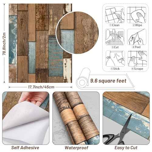 Blue Brown Wood Wallpaper Vintage 17.7"¡¿78.8"Wood Grain Contact Paper Peel and Stick Wallpaper Self Adhesive Removable Wall Paper Wood Contact Paper for Cabinets Furniture Vinyl Waterproof Film