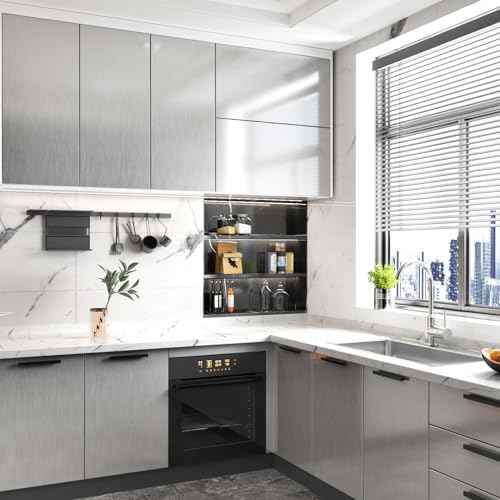 Silver Metal Look Stainless Steel Contact Paper Peel and Stick Countertops Waterproof Contact Paper for Appliance Paint Glossy Self Adhesive Wallpaper Vinyl Wrap for Appliance Covers 15.8''x78.7''
