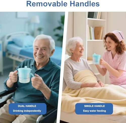 Dysphagia Cup for Adults with Difficulty Swallowing, Sippy Cup for Elderly Spill Proof 5cc, 10cc, 15cc, No Spill Slow Flow Regulating Drinking Cup to Prevent Choking (Transparent Blue)