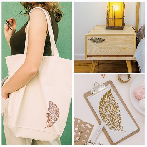 12 Pcs Painting Stencils, 12 Styles Feathers Pattern Stencil Templates Reusable Craft Templates for Painting on Wall Decor Fabric Wood Canvas