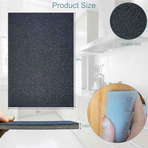 20 PCS 3 x 4 Inch 600 Grit Sanding Sponge, Ultra Fine Sanding Sponges Pads, Soft Foam Hand Sander Block Wet Dry Sandpaper for Model Drywall Metal Wood Furniture Polishing
