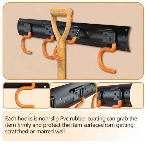 3-H 4¡¿16" All Metal Garden Tool Organizer, Garage Tool Organizer, Broom Holder Wall Mount for Garage, Shed, Garden, Basement Hanging and Organizing Rake, Mop, Shovel, Hose