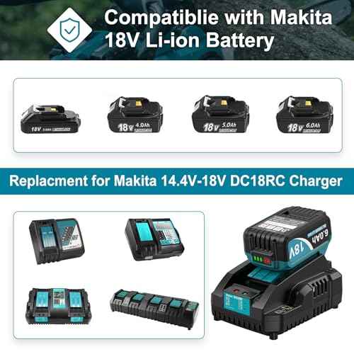 6000mAh 18V Battery Replacement for Makita 18V Battery and Charger DC18RC, Compatible with Makita LXT 18 Volt Batteries Lithium Ion BL1850 BL1840 BL1830 BL1820 BL1815 Cordless Power Tools (Blue)