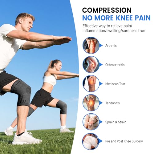 Compression Knee Brace for Women Men 2 Pack Compression Knee Sleeve Knee Brace for Knee Pain Arthritis Meniscus Tear Knee Support for Running Workout Wrestling Weightlifting Sport Athletics Black XL