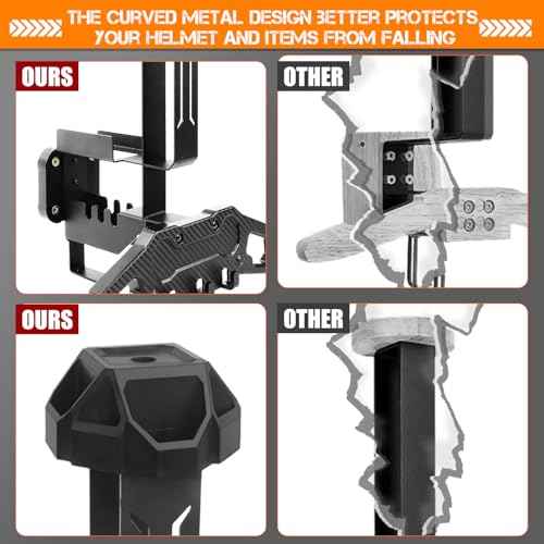 HLOGREE Motorcycle Helmet Holder Rack Wall Mount, Tactical Equipment, Metal Helmet Holder Mount with Hooks, 88lbs Load Capacity, for Motorcycles, Baseballs, Rugby, Military Equipment