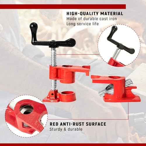 Pipe Clamps 3/4 inch 6 Pack Pipe Clamp with Unique Foot Ideal for Carpentry, Home Improvement, and DIY Projects Wood Gluing Clamps (Red, 3/4 IN)