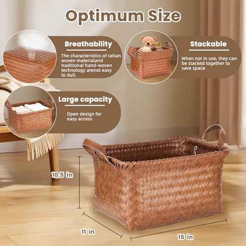 4 Pack Laundry Baskets Hampers Large Storage Baskets Clothes Hamper Woven Basket Blanket Basket Shelves Organizer Toys Closet Storage Bins for Car Bedroom Bathroom Living Room
