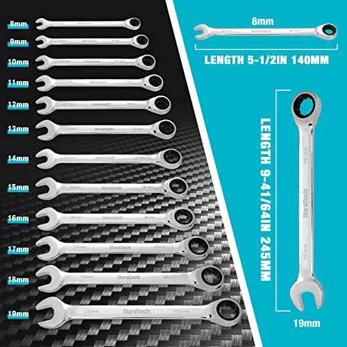 DURATECH 12-Piece Ratcheting Combination Wrench Set, 72-Tooth, Metric, 8-19mm, Cr-v Steel, Organized in Storage Case