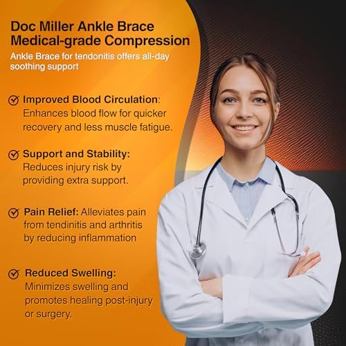 Doc Miller Ankle Brace for Women & Men – Foot Compression Sleeve, Toeless Wrap & Support for Pain Relief, Plantar Fasciitis, Achilles Tendonitis & Injury Recovery, 1 Pair