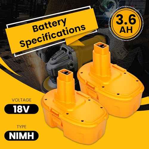 2-Pack 18V 3.6Ah DC9098 DC9099 Replacement Battery for Dewalt 18V Battery DC9096 DC9098 DC9099 DW9095 DW9096 DW9098 DE9038 Compatible with Dewalt 18 Volt Battery Tools Drills Drivers Wrench£¨Yellow£©
