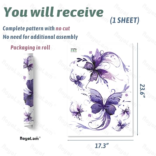 Purple Butterflies Wall Decals Removable Fantasy Insect Vinyl Stickers for Living Room Bedroom and Bathroom Decor Peel and Stick Wall Art
