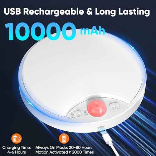 2 Pack 10000mAh Rechargeable Motion Sensor Ceiling Light with Remote, Battery Operated Closet Light No Wiring, Magnetic Wireless LED Ceiling Lights, 3 Color Overhead Lamp for Shower Pantry Hallway