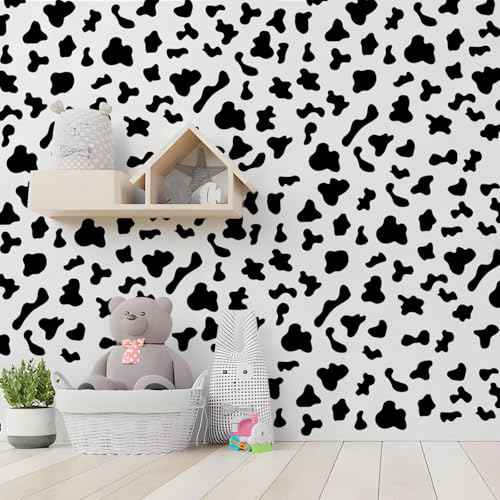 300 Pcs Black Vinyl Cow Print Wall Decals, Peel and Stick Modern Cow Spot Stickers, for Nursery, Classroom, Farmhouse Wall, Furniture, Mugs Decal
