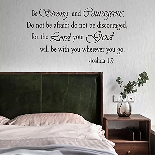 Inspirational Quotes Wall Decal, Be Strong and Courageous Vinyl Art Letters Wall Decor, Scripture Faith Sayings Words Wall Sticker Religious Bible Prayer Verse Motto Sticker for Living Room Church