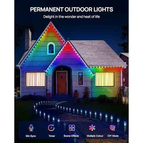 VCOKEN Permanent Outdoor Lights, 63.6ft with 36LED Outdoor Christmas Lights with App Control Remote, DIY Scene Modes Eaves IP65 Waterproof Light for Christmas, Holiday, Decor, Garden Decor