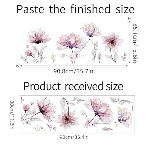 Ink Style Light Pink Flowers Wall Stickers, sacinora Lotus Peony DIY Floral Art Wall Decals Removable Vinyl Peel and Stick for Living Room Bedroom Nursery Toddler Room Decorations