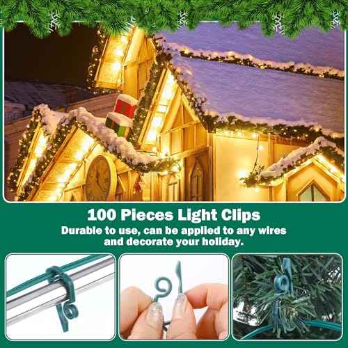 Fovths Christmas SPT-1 Electric Wire Set 120 Ft SPT-1 Zip Cord Wire 8 Male and 8 Female Vampire Plugs with Light Clips Green Electrical Light End Plug for Xmas Holiday Outdoor Indoor Lighting