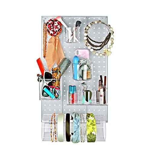 Azar Displays 900940-CLR The DIY Multi-Purpose 10-Piece Pegboard Wall Organizer Kit with One Panel and Accessory Assortment: Hooks, Bins, Headband Holder, Cylinder and Cups. Peg Wall Storage System