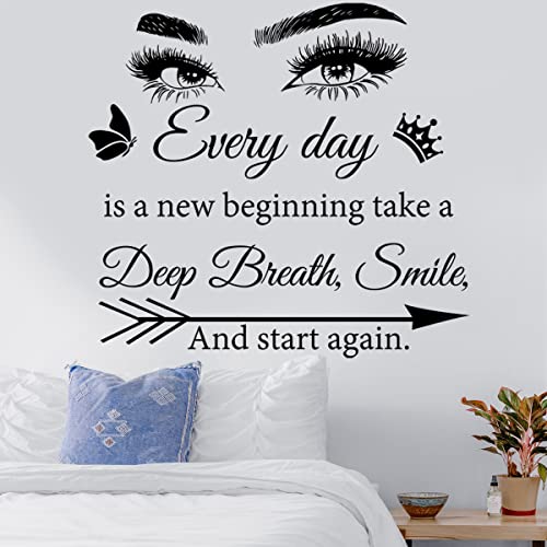 Motivational Wall Decal Quotes Every Day is a New Beginning Vinyl Wall Stickers Positive Word Letter Decals Inspirational Wall Sticker for Bedroom Living Room Bathroom Office Yoga Decor.