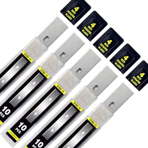 4" Scraper Razor Blades, 4 inch Scraper Blades Refills, 50 PCS(5 Box) Replacement Stainless Steel Blades to Remove Labels, Decals, Stickers, Wallpaper Adhesive Vinyls, etc.