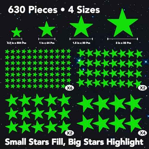 AOWDIAO Glow in The Dark Star Stickers ? 630?Pieces (4?Sizes) ? Luminous Ceiling & Wall Decor for Kids¡¯ Bedroom, Nursery, Party