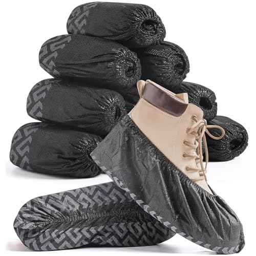 200 Pcs Disposable Shoe Covers Non-Slip X-Large, Fits Men US 9-13 / Women US 10-12, Slip-Resistant Booties, Waterproof, Elastic Band, Non-Slip Silicone Sole, Reusable, Protects Floors-Black