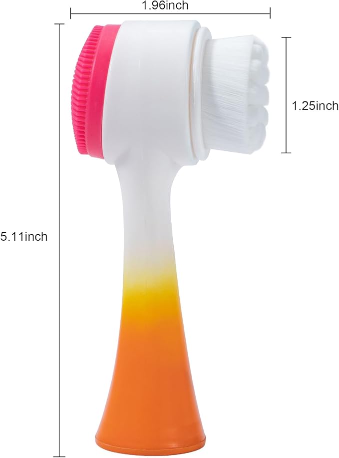 Face Brush 2 in 1, Silicone Facial Cleansing Exfoliating Brush Soft Bristles Pore Deep Cleansing Manual Dual Face Wash Scrub Brush For Massaging, Makeup Skincare Removal, Gradient White