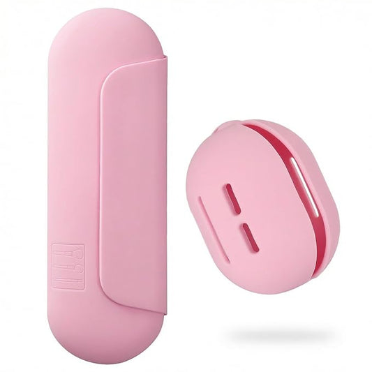 2 IN 1 Silicone Makeup Brush Holder with Beauty Make Up Sponge Holder Case：Soft Portable Cosmetic Face Brushes Holder with Upgrade Anti-Fall Out Magnetic Closure - Pink