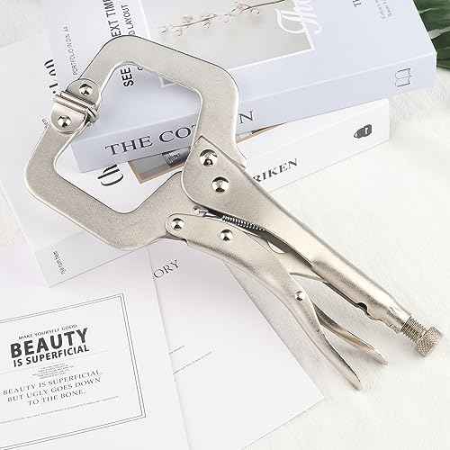6 Pack 11 Inch C Clamp Locking Pliers,Locking C Clamp, Adjustable Nickel Plated C Pliers For Wood Working, Welding, Electrician Maintenance and more, by GENHAKON