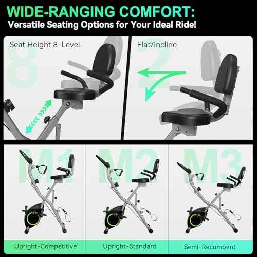 Foldable Exercise Bike Stationary Bikes for Home, 5 IN 1 Indoor Workout Bike, Cycling Bike with 16-Level Quiet Magnetic Resistance, 6.6 LBS Flywheel and 300LBS Capacity, 2025 Designed 817 X-bike