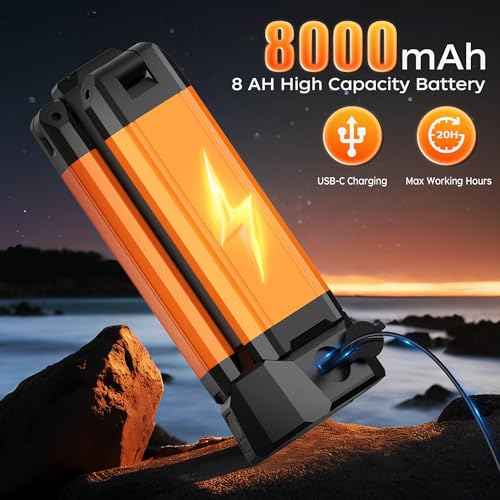 Rechargeable LED Work Light with Stand, 67" Tall Portable Cordless Work Light, 8AH Battery, 500/1500/2500 Lumen, 4000/6500K Dimmable Camping Light with Detachable Tripod Orange (Carrying Bag Included)